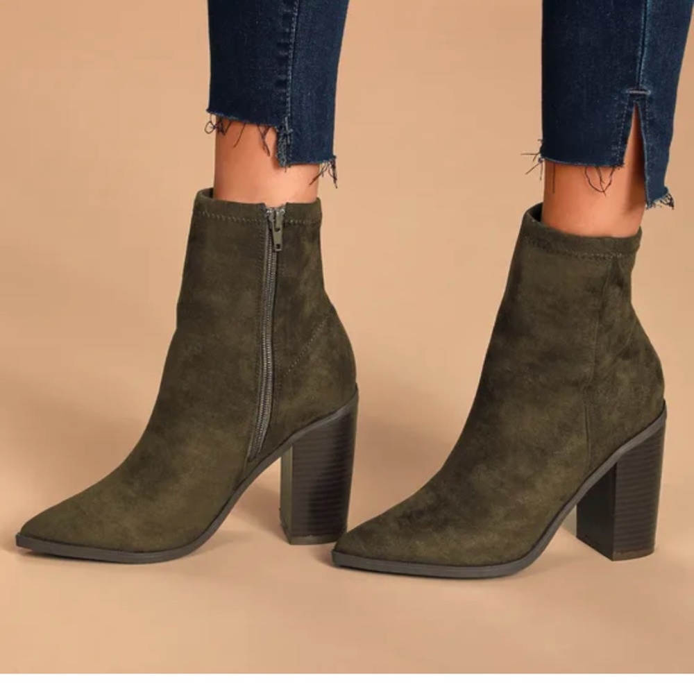 Olive Suede Booties